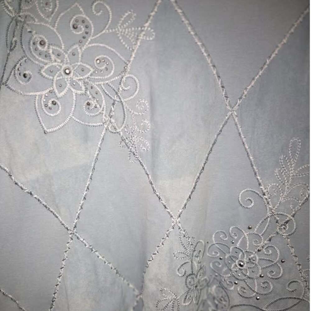 Light Blue Embroidered Rhinestone Sweatshirt - Picture 2 of 10